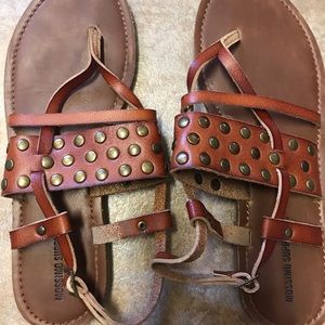 Brown Leather Studded Sandals